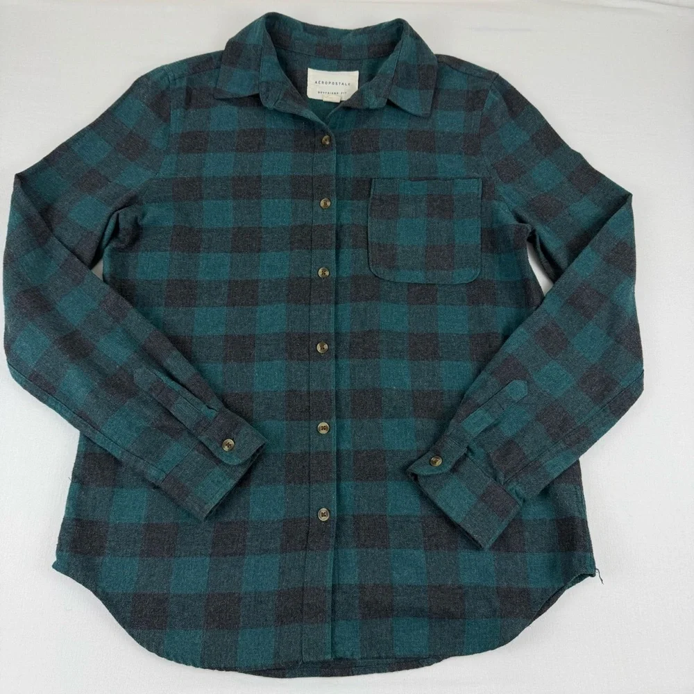 Aeropostale Boyfriend Fit Plaid Flannel Button-up Long‎ Sleeve Shirt, Women's S